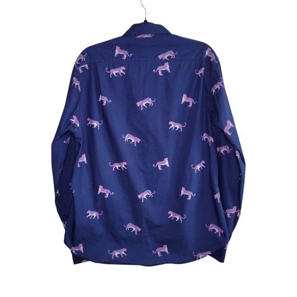 Bonobos Men's Slim Fit Blue Leopard Animal Print Button Down Shirt L/S Size L - Picture 3 of 7